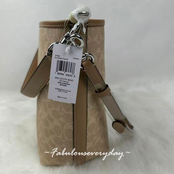 Coach City Large Bucket Bag Crossbody In Signature Canvas CT802 Sand/Taupe NWT - Picture 5 of 11